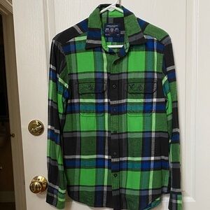 American Eagle Outfitters Green and Blue flannel plaid Shirt